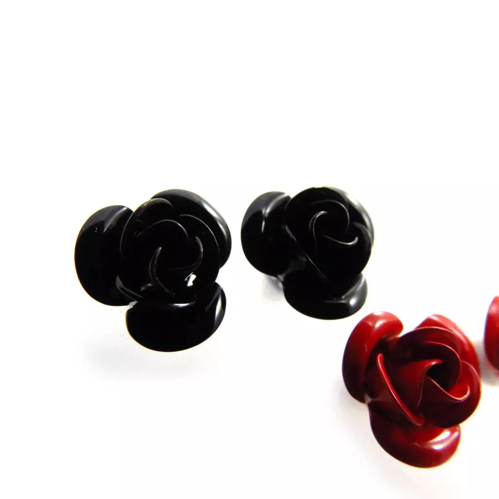Les Trésors De Lily 3 Paires De Boucles 'Rosa Romantica' Noir Rouge Blanc [J6695]