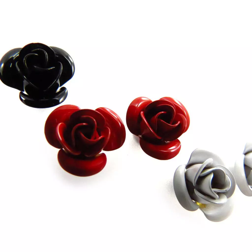 Les Trésors De Lily 3 Paires De Boucles 'Rosa Romantica' Noir Rouge Blanc [J6695]