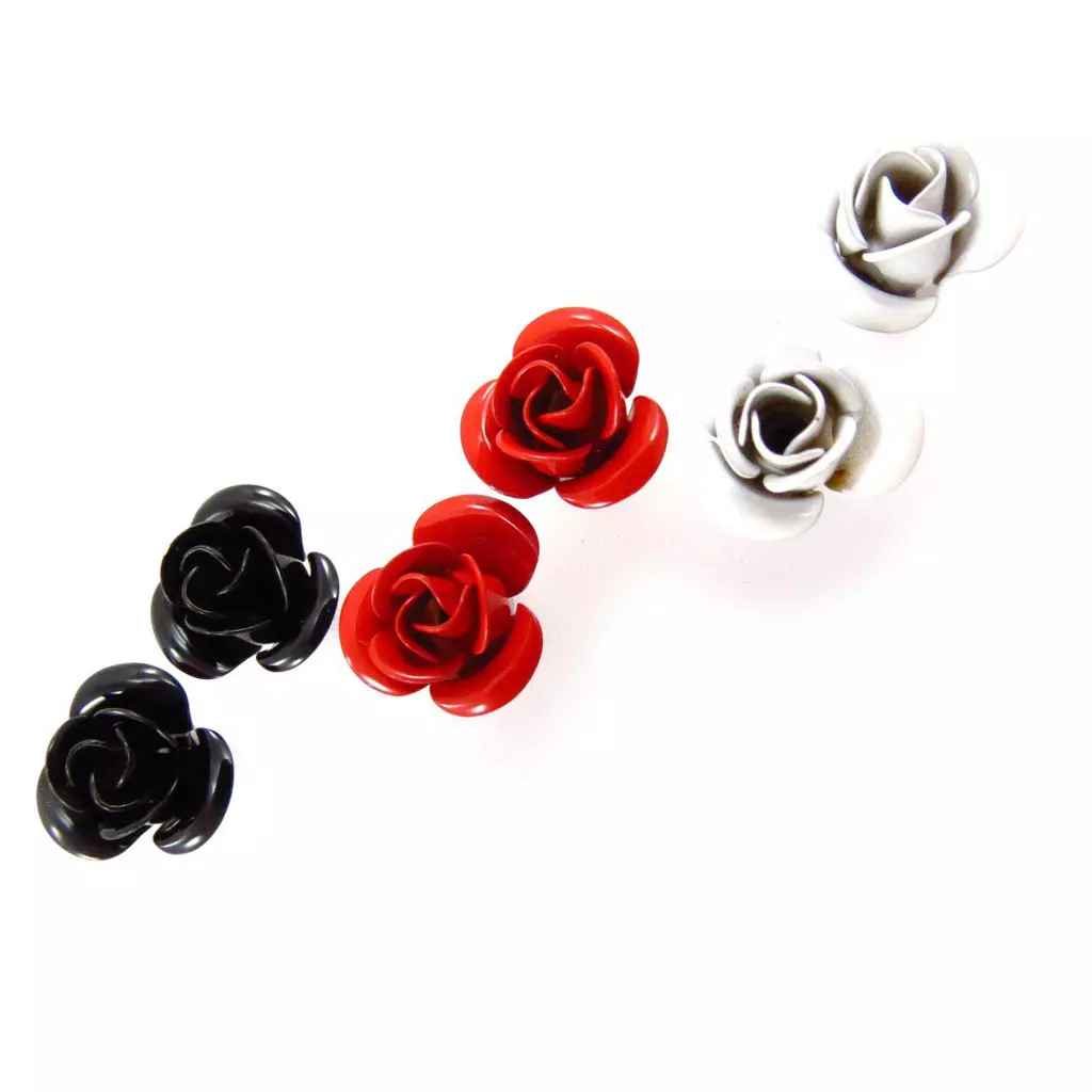 les trésors de lily 3 paires de boucles 'Rosa Romantica' noir rouge blanc [J6695]