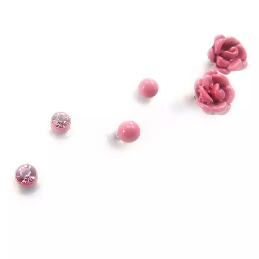Les Trésors De Lily 3 Paires De Boucles 'Rosa Romantica' Rose [J8125]