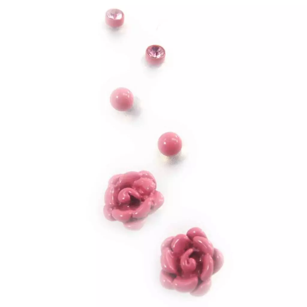 Les Trésors De Lily 3 Paires De Boucles 'Rosa Romantica' Rose [J8125]