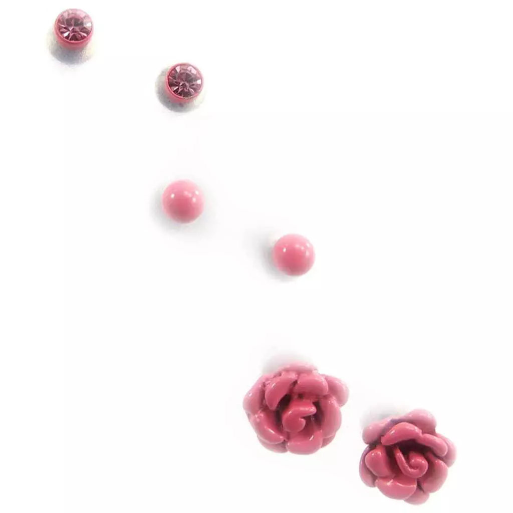 Les Trésors De Lily 3 Paires De Boucles 'Rosa Romantica' Rose [J8125]