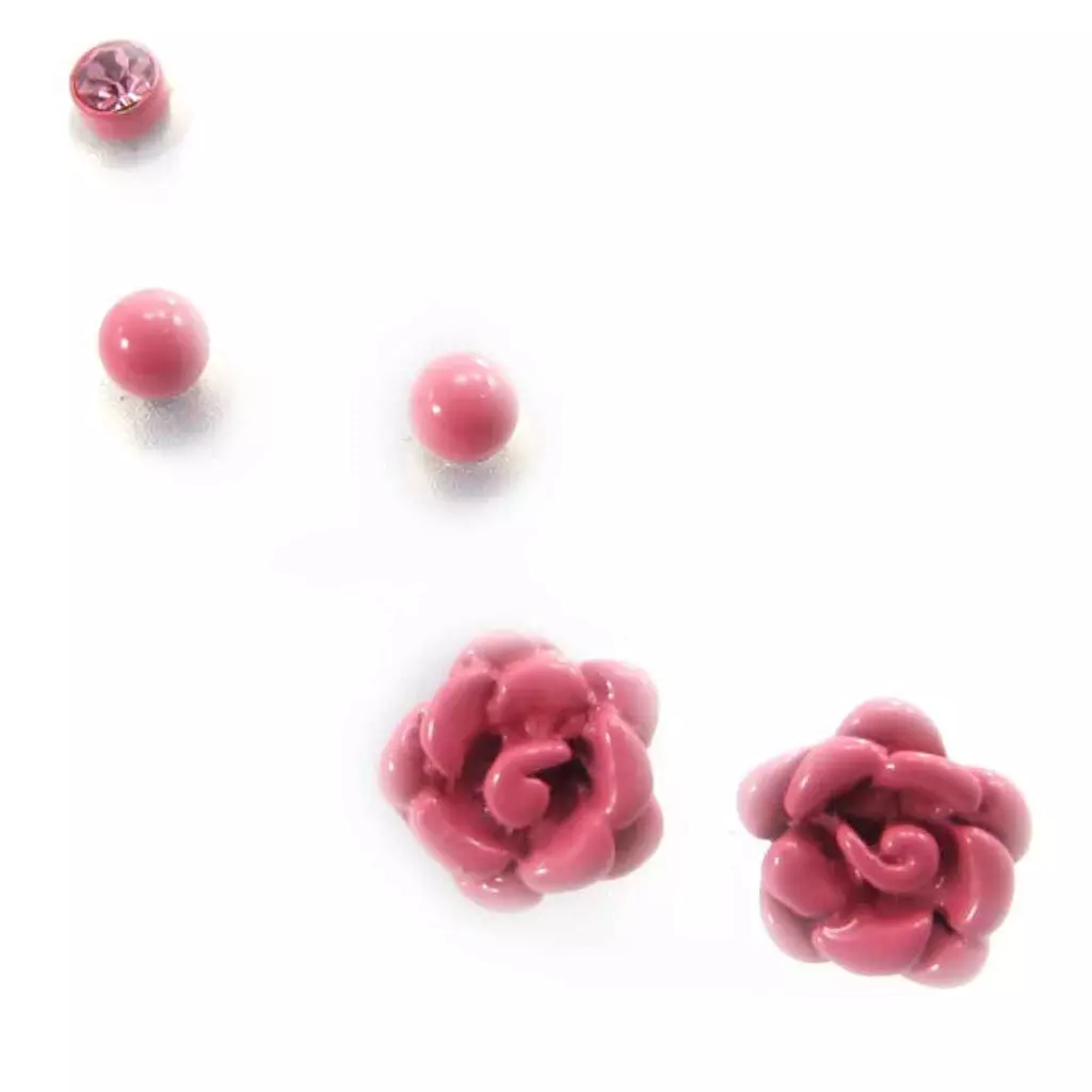 les trésors de lily 3 paires de boucles 'Rosa Romantica' rose [J8125]