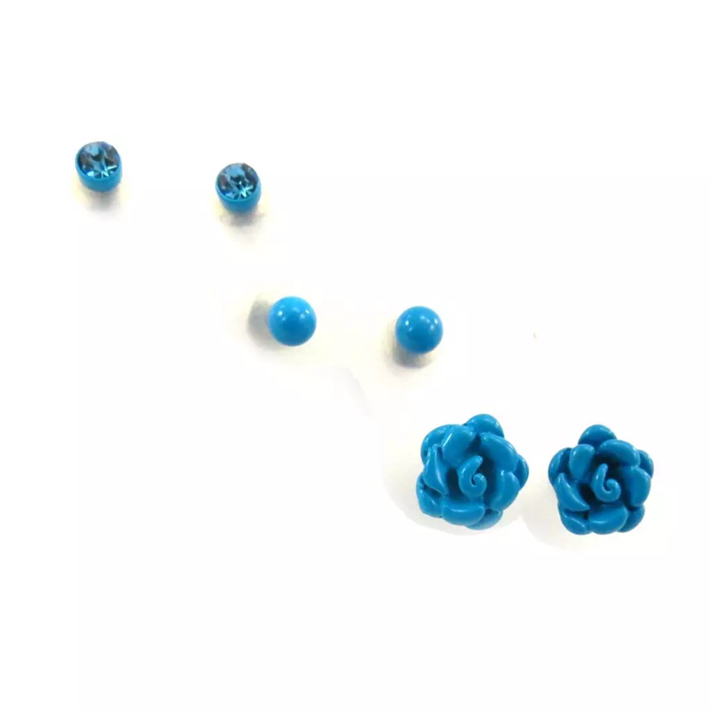 Les Trésors De Lily 3 Paires De Boucles 'Rosa Romantica' Turquoise [J7183]