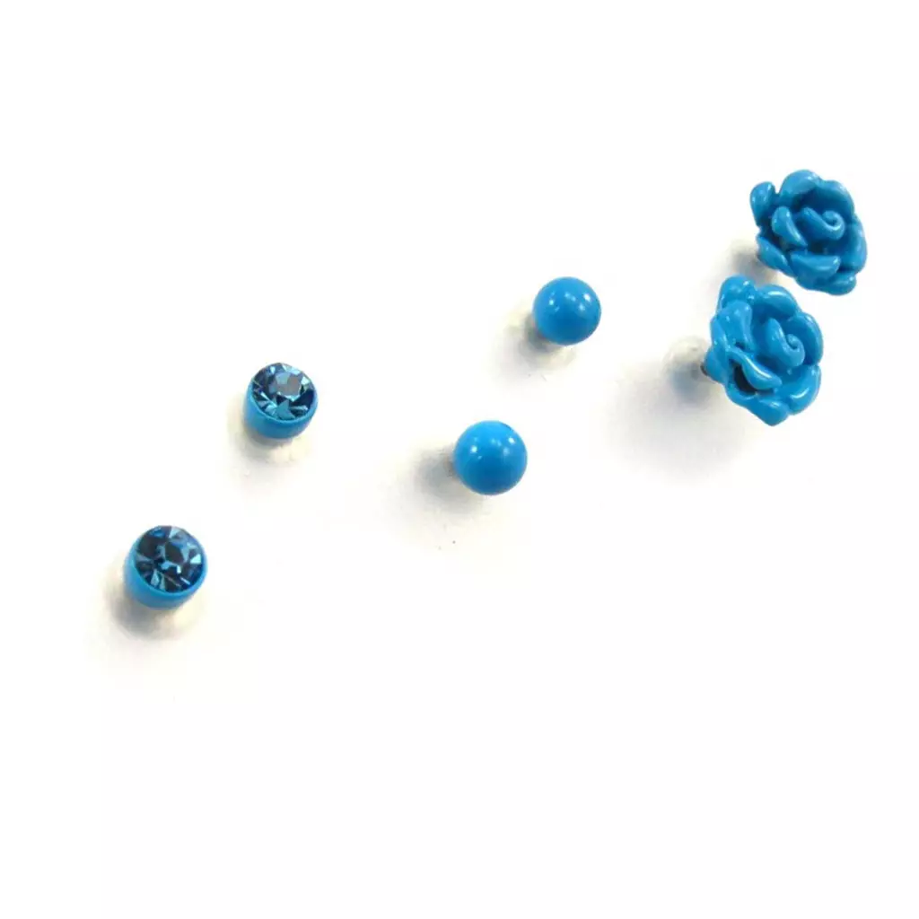 Les Trésors De Lily 3 Paires De Boucles 'Rosa Romantica' Turquoise [J7183]