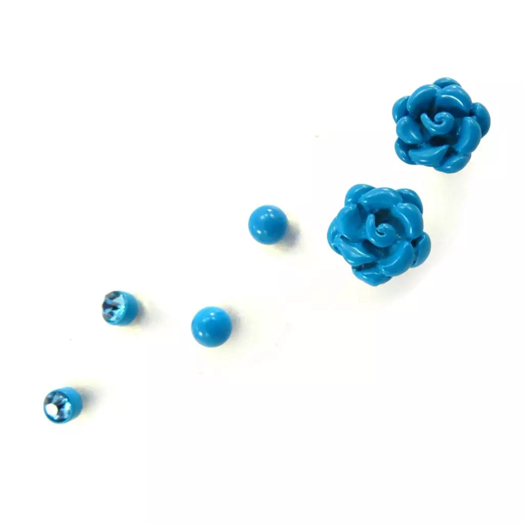 les trésors de lily 3 paires de boucles 'Rosa Romantica' turquoise [J7183]