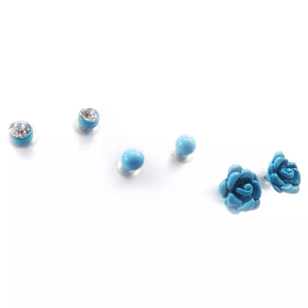 Les Trésors De Lily 3 Paires De Boucles 'Rosa Romantica' Turquoise [J8129]