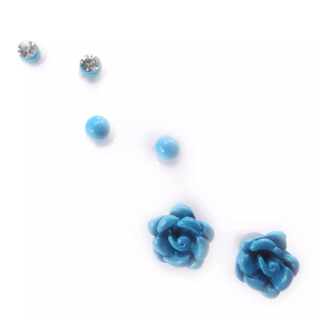 Les Trésors De Lily 3 Paires De Boucles 'Rosa Romantica' Turquoise [J8129]