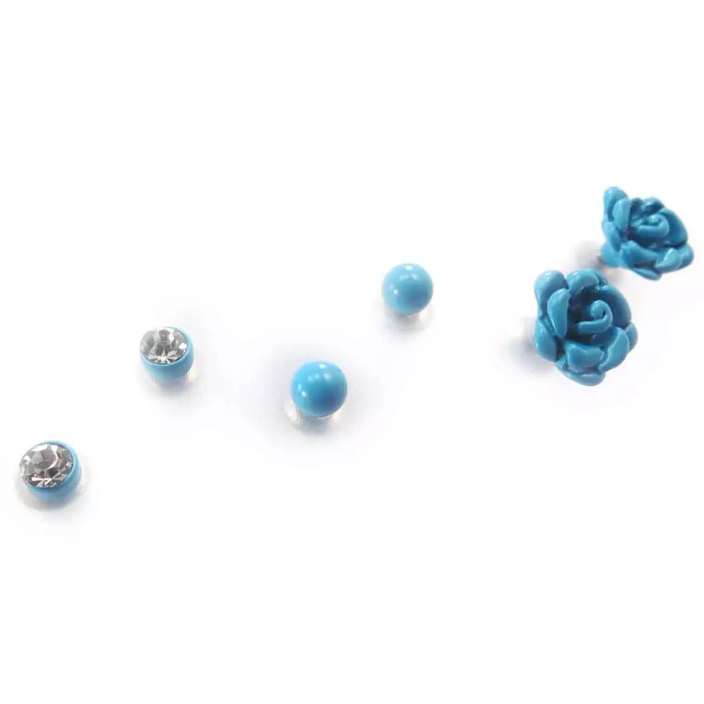 Les Trésors De Lily 3 Paires De Boucles 'Rosa Romantica' Turquoise [J8129]
