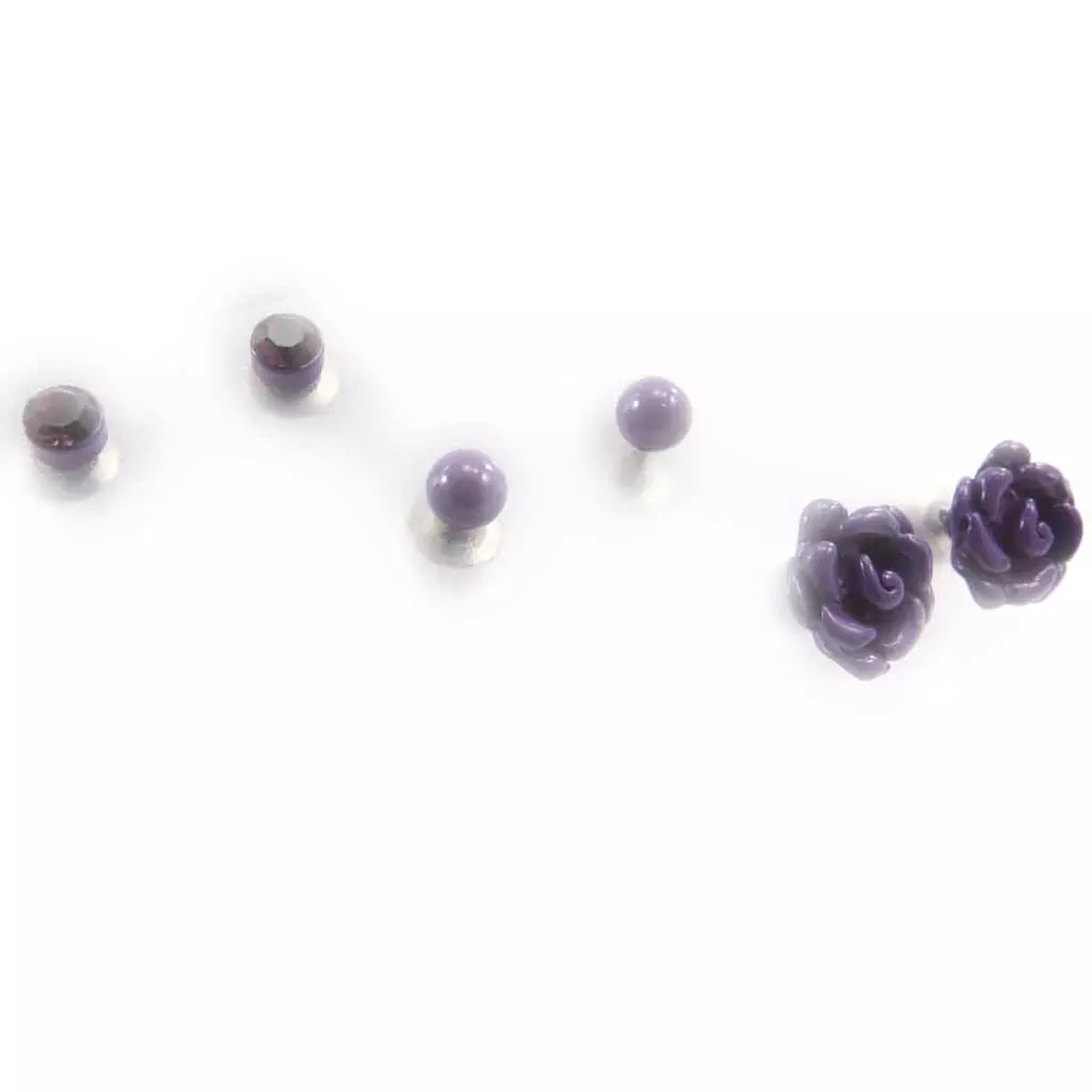 Les Trésors De Lily 3 Paires De Boucles 'Rosa Romantica' Violet [J8121]