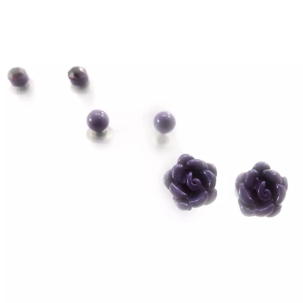 Les Trésors De Lily 3 Paires De Boucles 'Rosa Romantica' Violet [J8121]