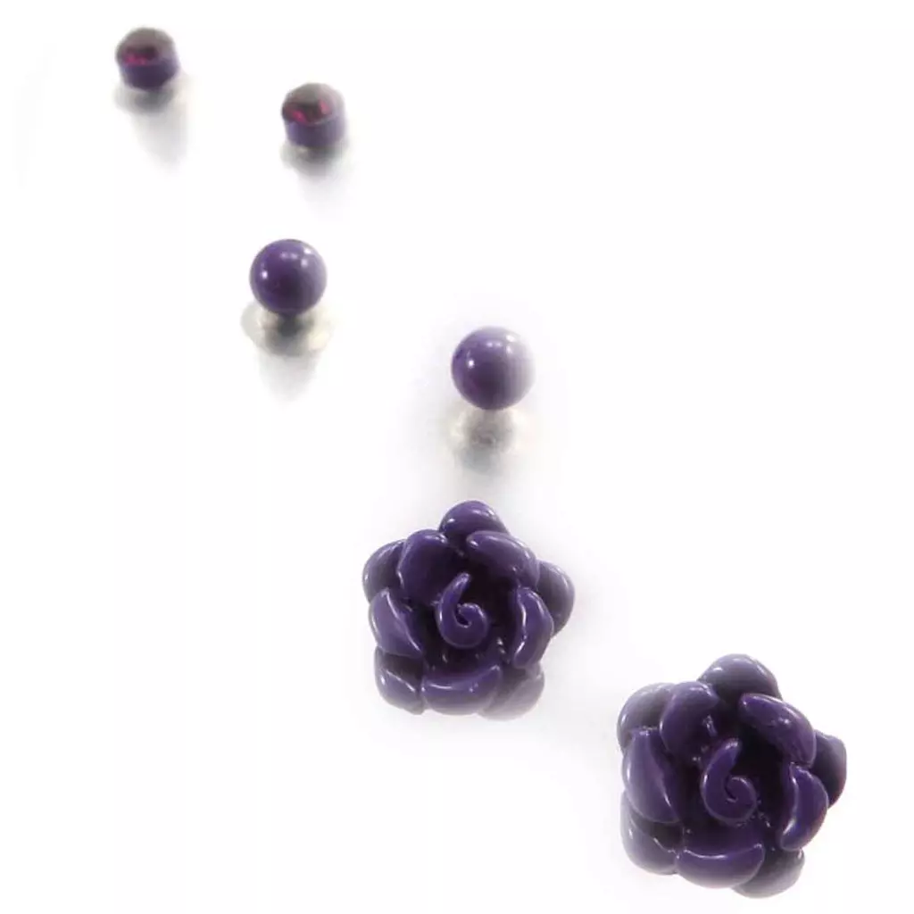 les trésors de lily 3 paires de boucles 'Rosa Romantica' violet [J8121]