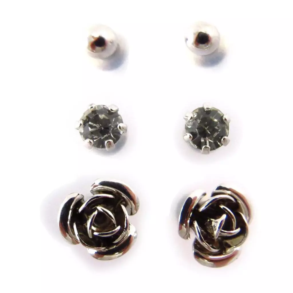 les trésors de lily 3 paires de boucles 'Sissi' blanc argenté [J6249]