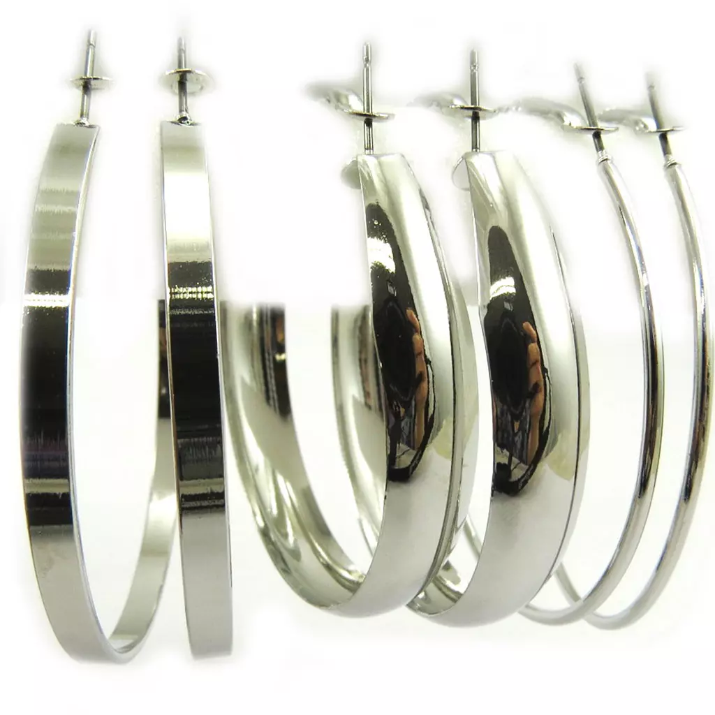 les trésors de lily 3 paires de créoles 'Chorégraphie' argenté Ø 6 cm [L6069]