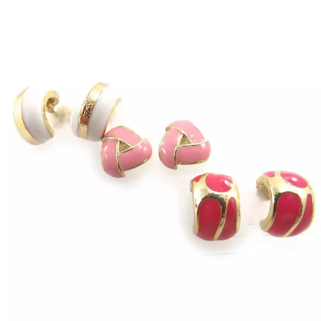 Les Trésors De Lily 3 Paires De Demi Créoles 'Scarlett' Blanc Rose Rouge [J8668]