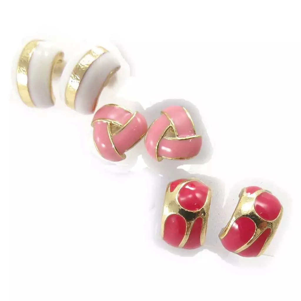les trésors de lily 3 paires de demi créoles 'Scarlett' blanc rose rouge [J8668]