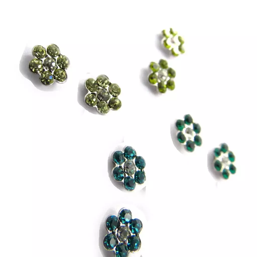 Les Trésors De Lily 4 Paires De Boucles 'Sissi' Vert (Swarovski) [J6259]