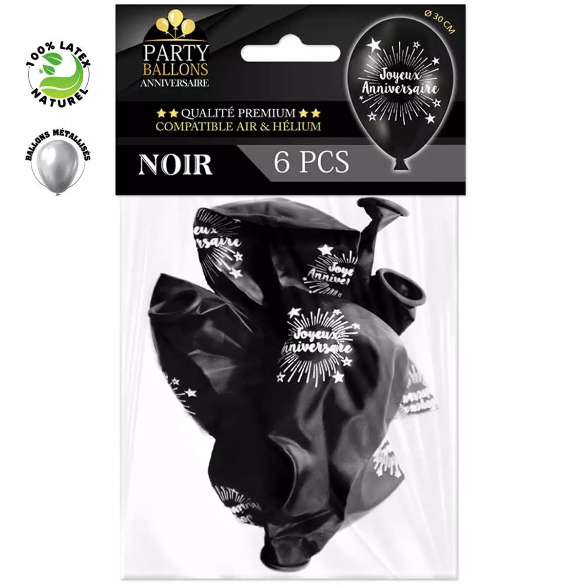 les trésors de lily 6 ballons métalliques latex 'Joyeux Anniversaire' noir 30 cm [R0433]