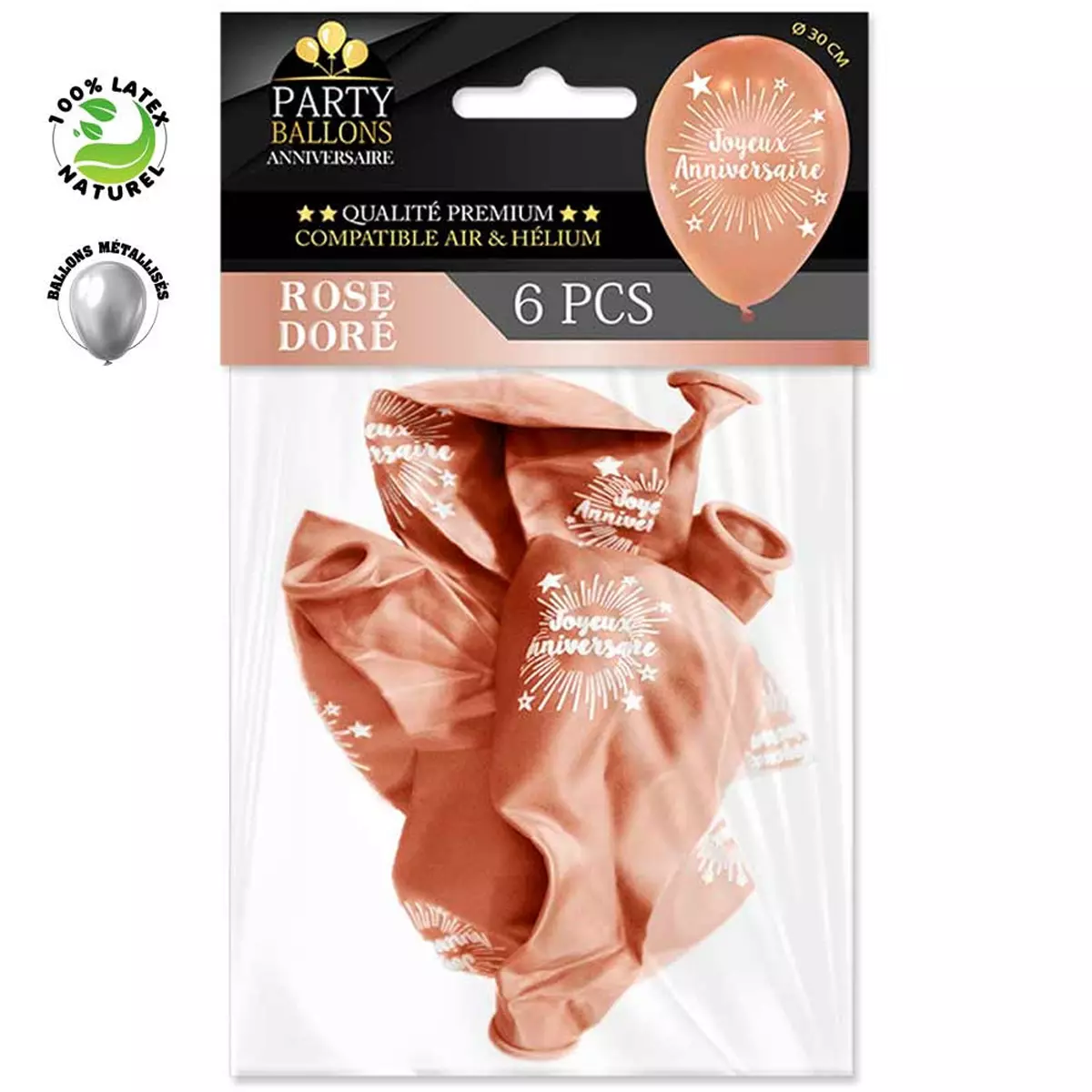 les trésors de lily 6 ballons métalliques latex 'Joyeux Anniversaire' rose gold 30 cm [R0437]