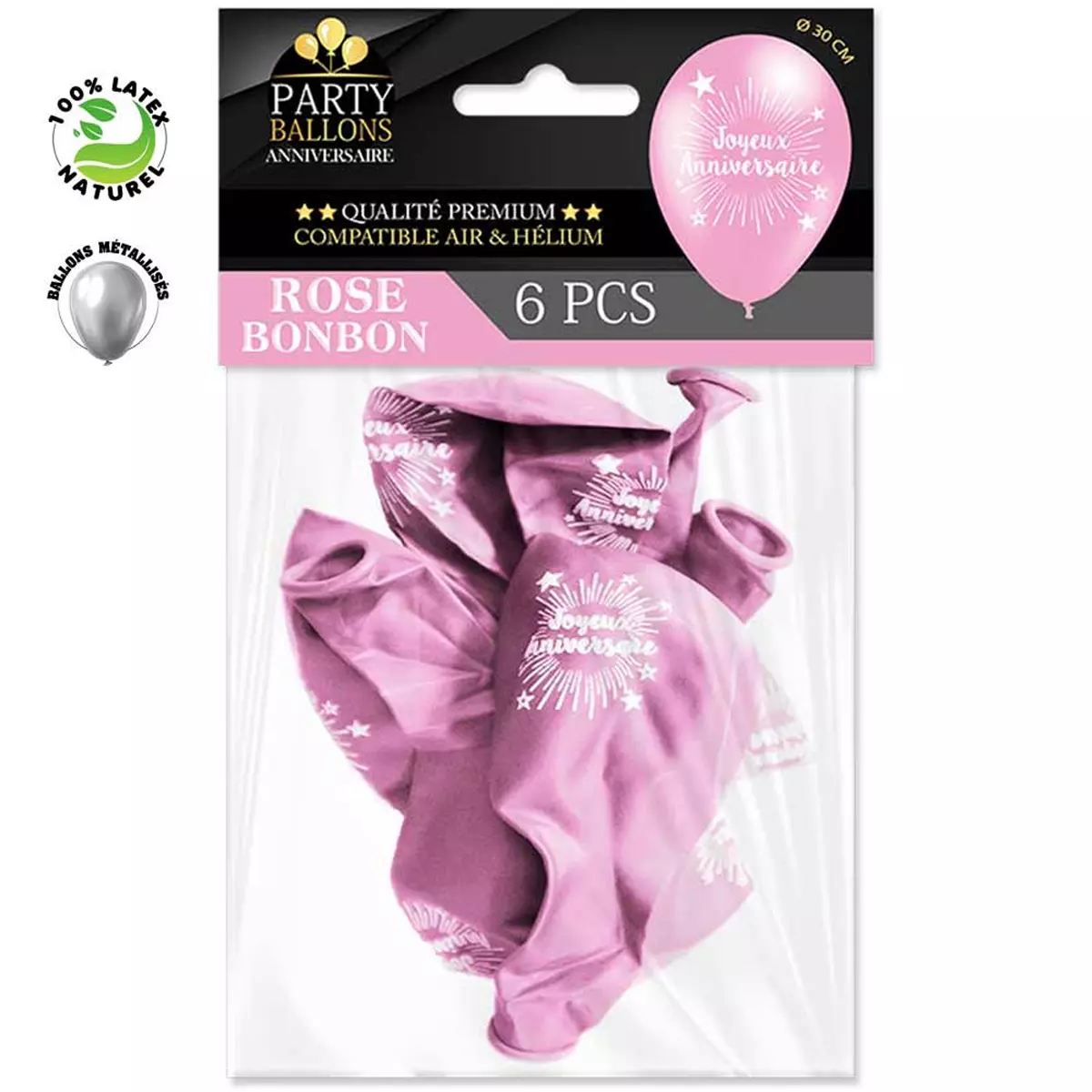 les trésors de lily 6 ballons métalliques latex 'Joyeux Anniversaire' rose bonbon 30 cm [R0432]