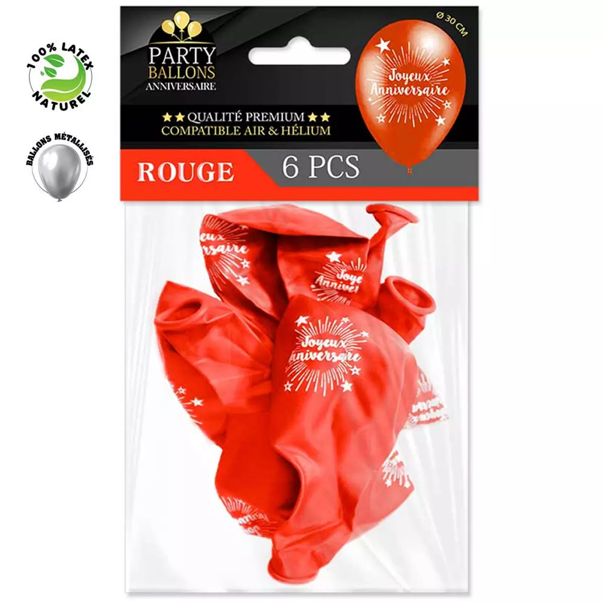 les trésors de lily 6 ballons métalliques latex 'Joyeux Anniversaire' rouge 30 cm [R0438]