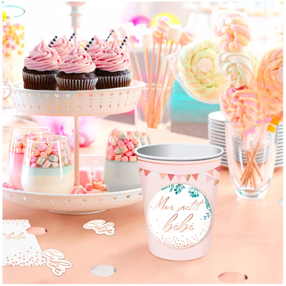 Les Trésors De Lily 6 Gobelets Carton 'Baby Shower' Rose (mon Petit Bébé) 85x75 Mm (25 Cl) [A1527]