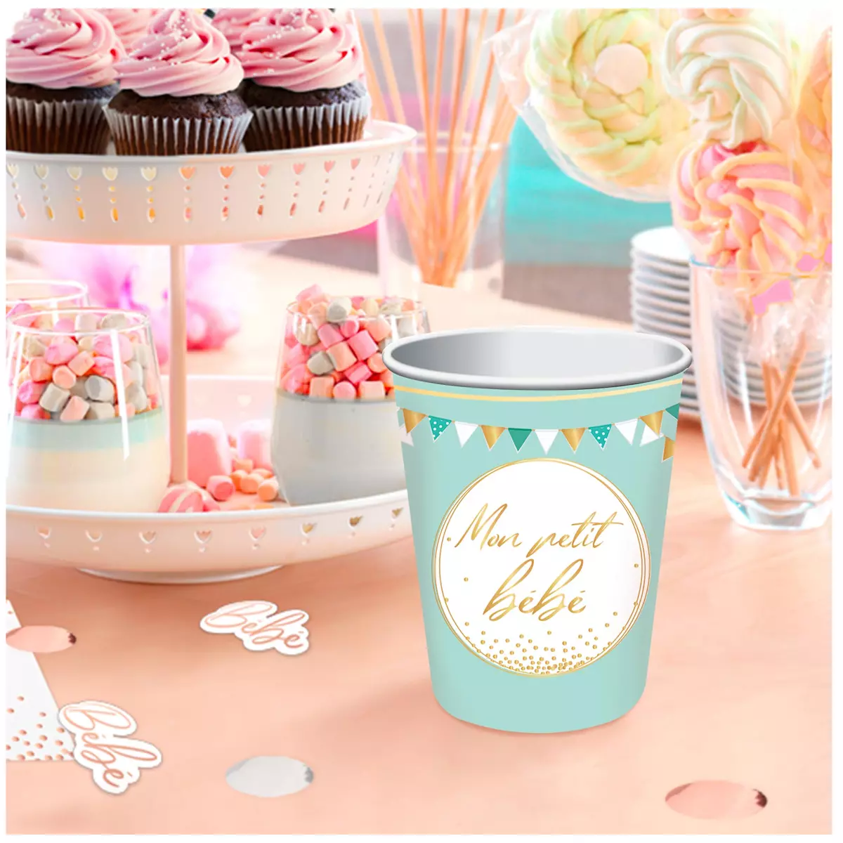 Les Trésors De Lily 6 Gobelets Carton 'Baby Shower' Vert (mon Petit Bébé) 85x75 Mm (25 Cl) [A1528]