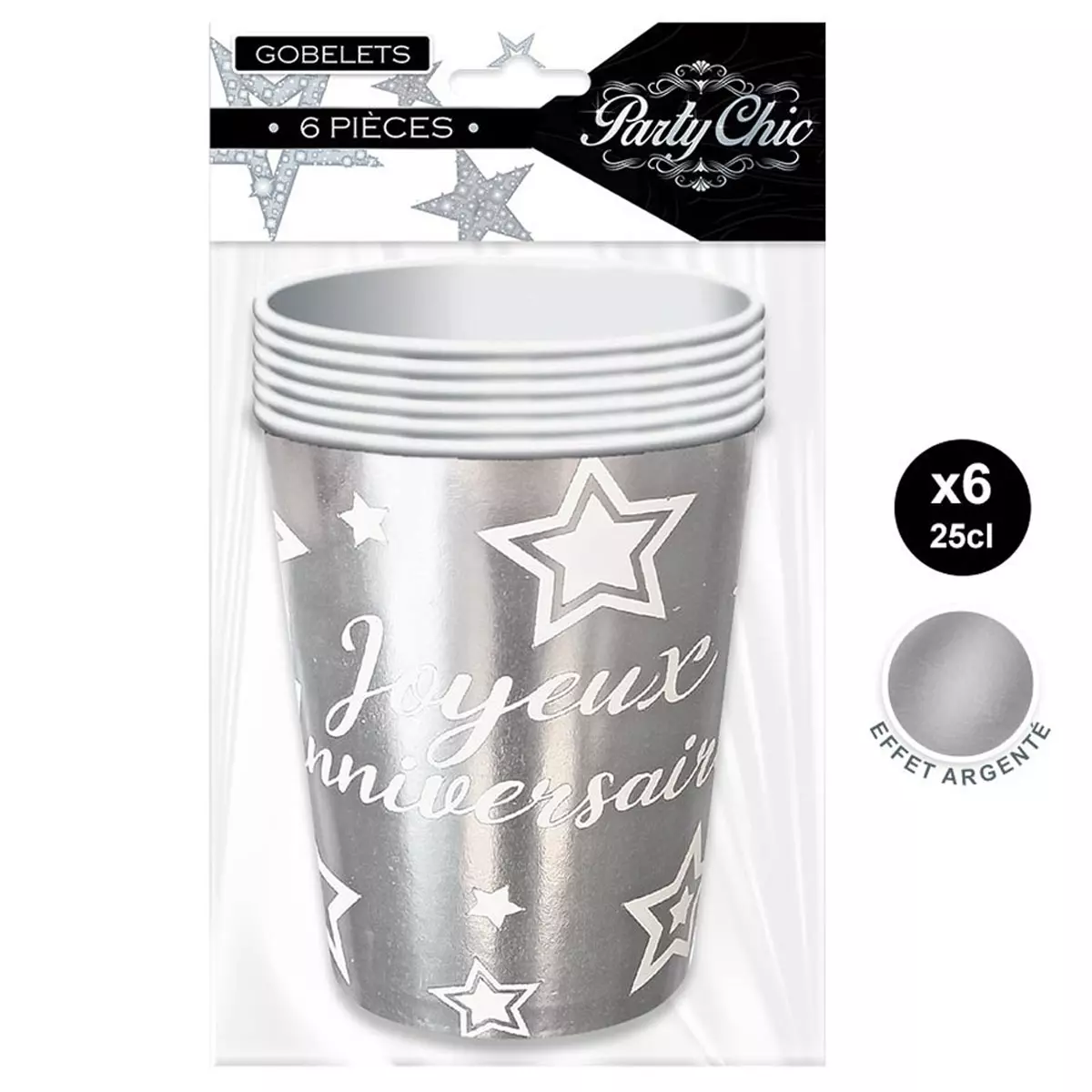 Les Trésors De Lily 6 Gobelets Carton 'Joyeux Anniversaire' Argenté 85x75 Mm (25 Cl) [A2850]