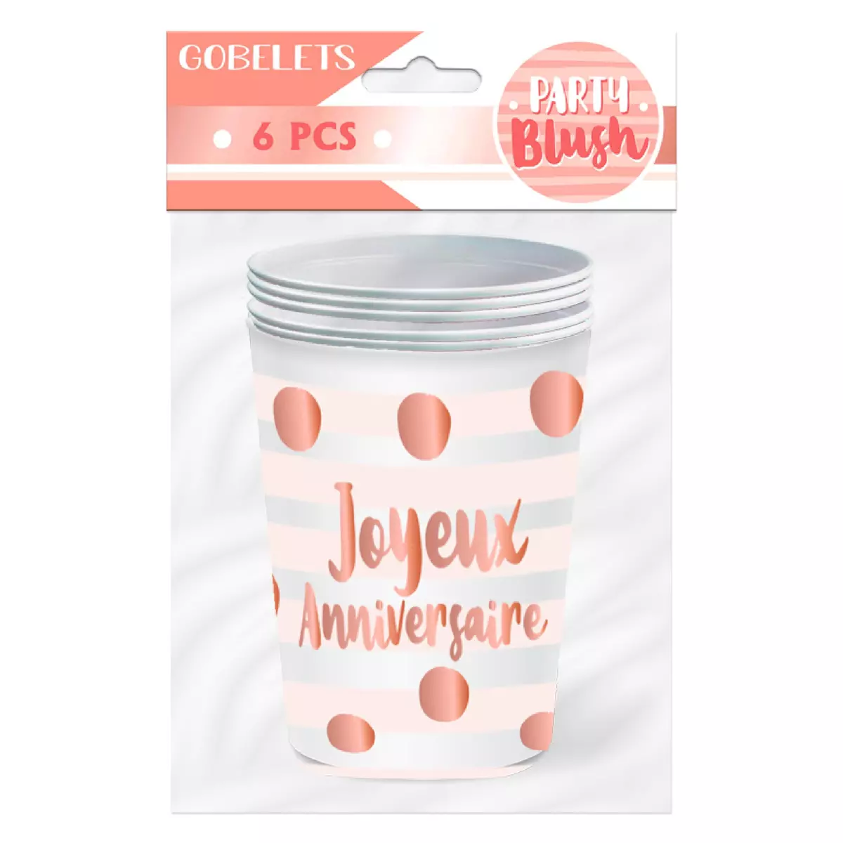 Les Trésors De Lily 6 Gobelets Carton 'Joyeux Anniversaire' Blanc Rosé (blush) 85x75 Mm (25 Cl) [A0762]