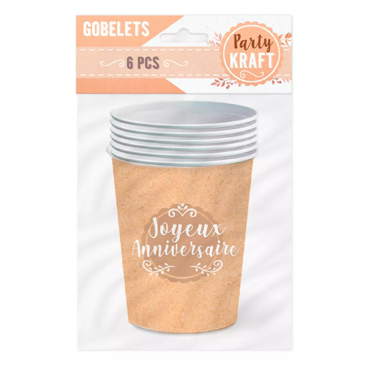 Les Trésors De Lily 6 Gobelets Carton 'Joyeux Anniversaire' Marron Kraft 85x75 Mm (25 Cl) [A0769]