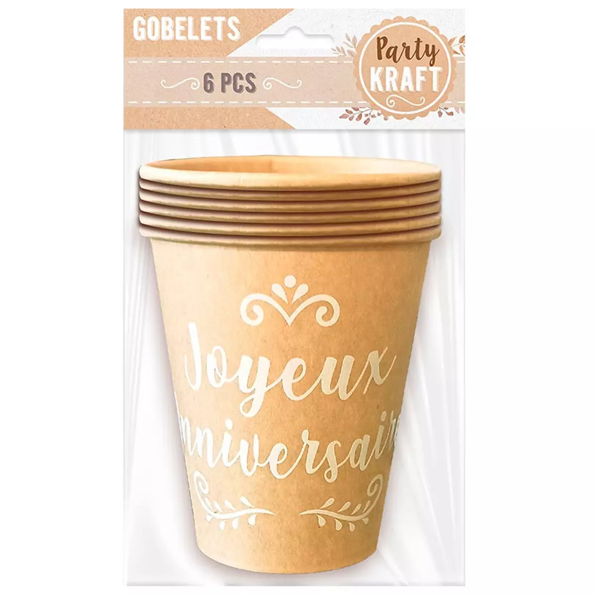 les trésors de lily 6 gobelets carton 'Joyeux Anniversaire' marron kraft 90x75 mm (25 cl) [A3755]