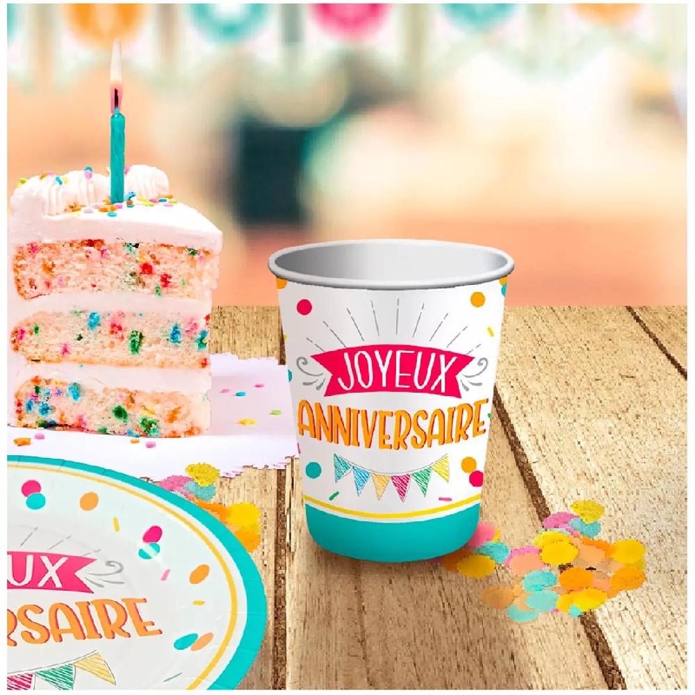 Les Trésors De Lily 6 Gobelets Carton 'Joyeux Anniversaire' Multicolore 85x75 Mm (25 Cl) [A2852]