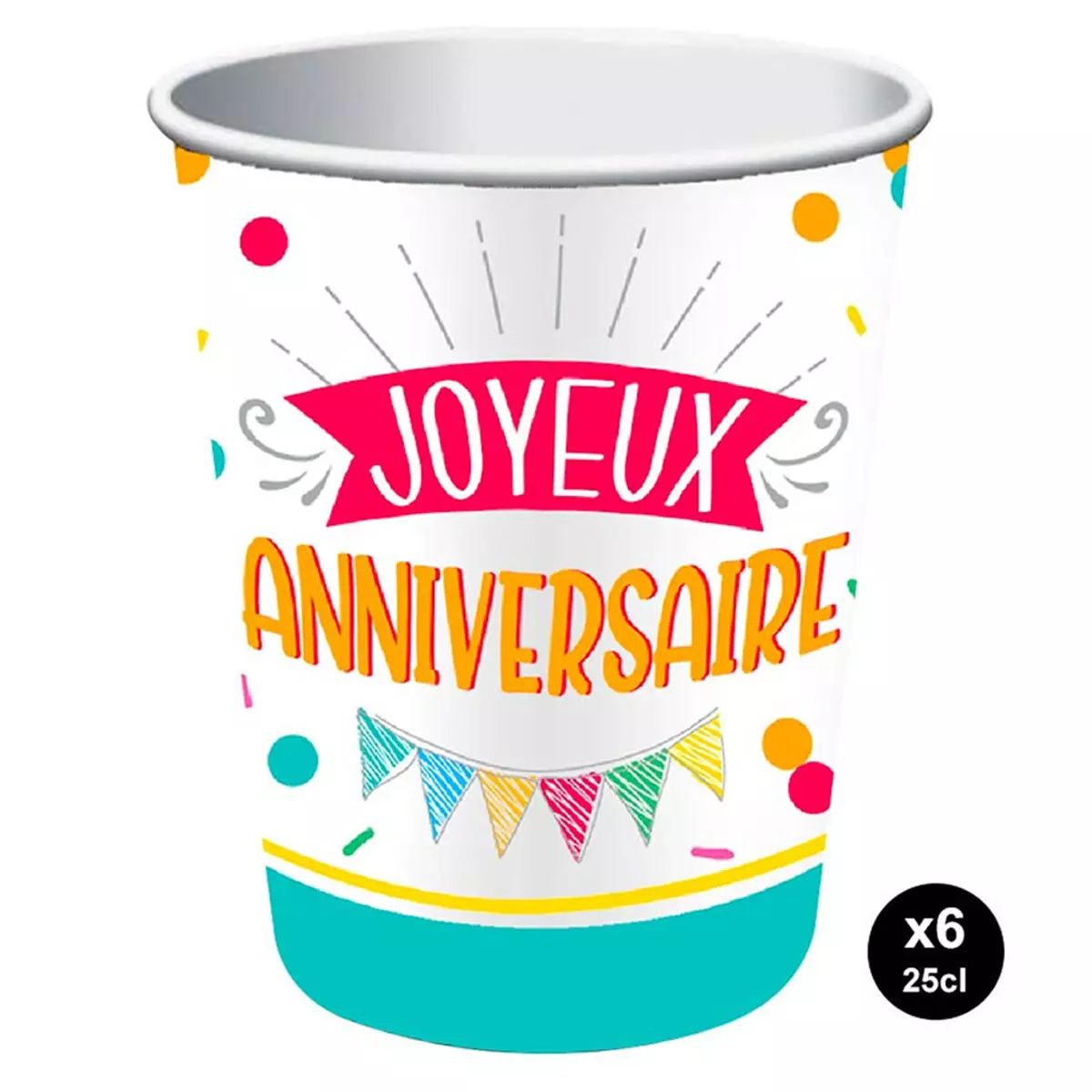 Les Trésors De Lily 6 Gobelets Carton 'Joyeux Anniversaire' Multicolore 85x75 Mm (25 Cl) [A2852]