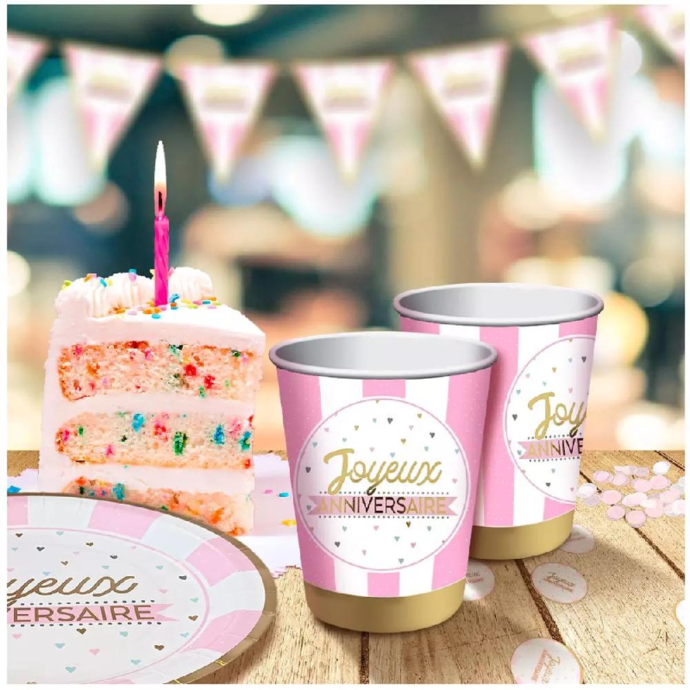 Les Trésors De Lily 6 Gobelets Carton 'Joyeux Anniversaire' Rose Doré 85x75 Mm (25 Cl) [A2851]