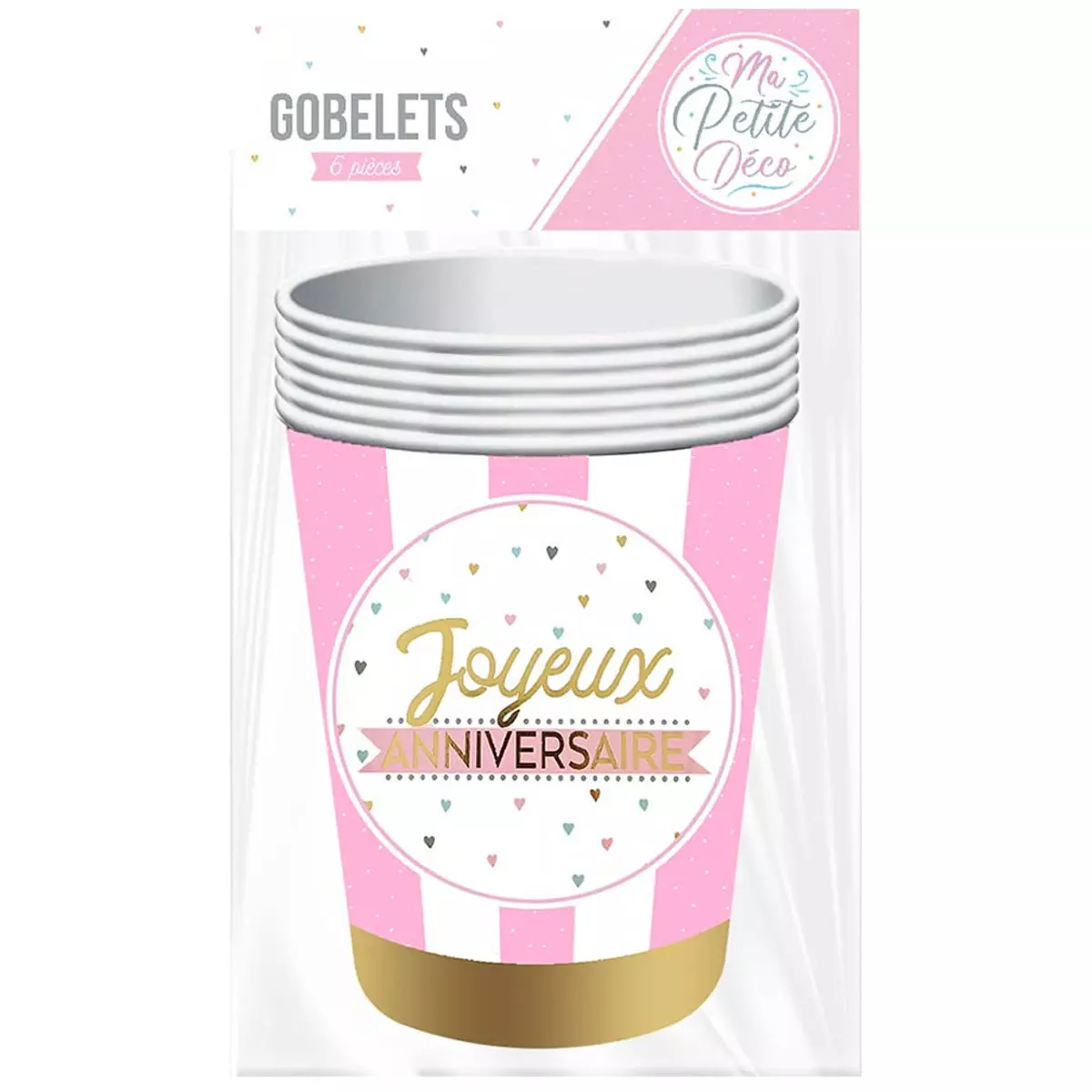 Les Trésors De Lily 6 Gobelets Carton 'Joyeux Anniversaire' Rose Doré 85x75 Mm (25 Cl) [A2851]