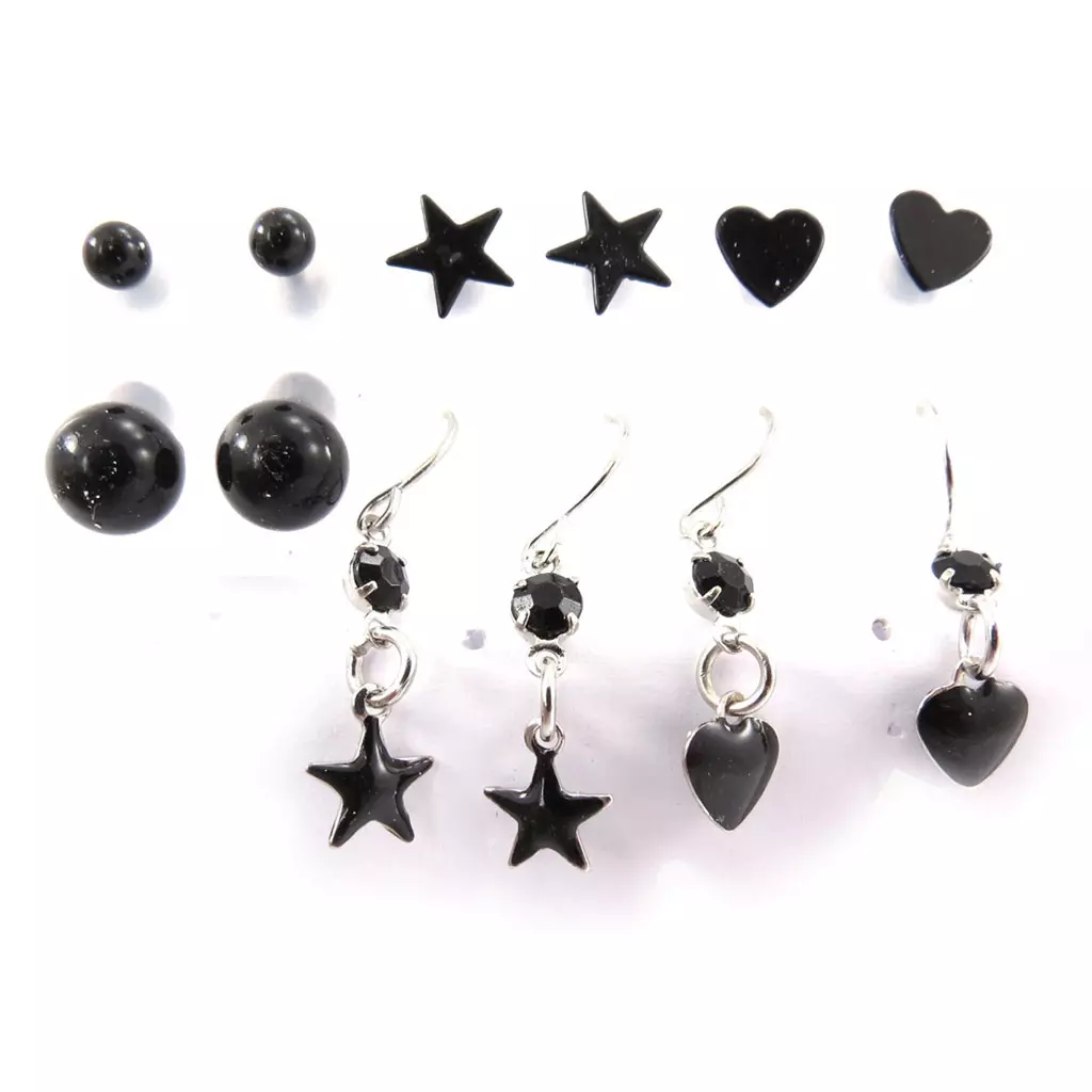 les trésors de lily 6 paires de boucles 'Graziella' noir [J7141]
