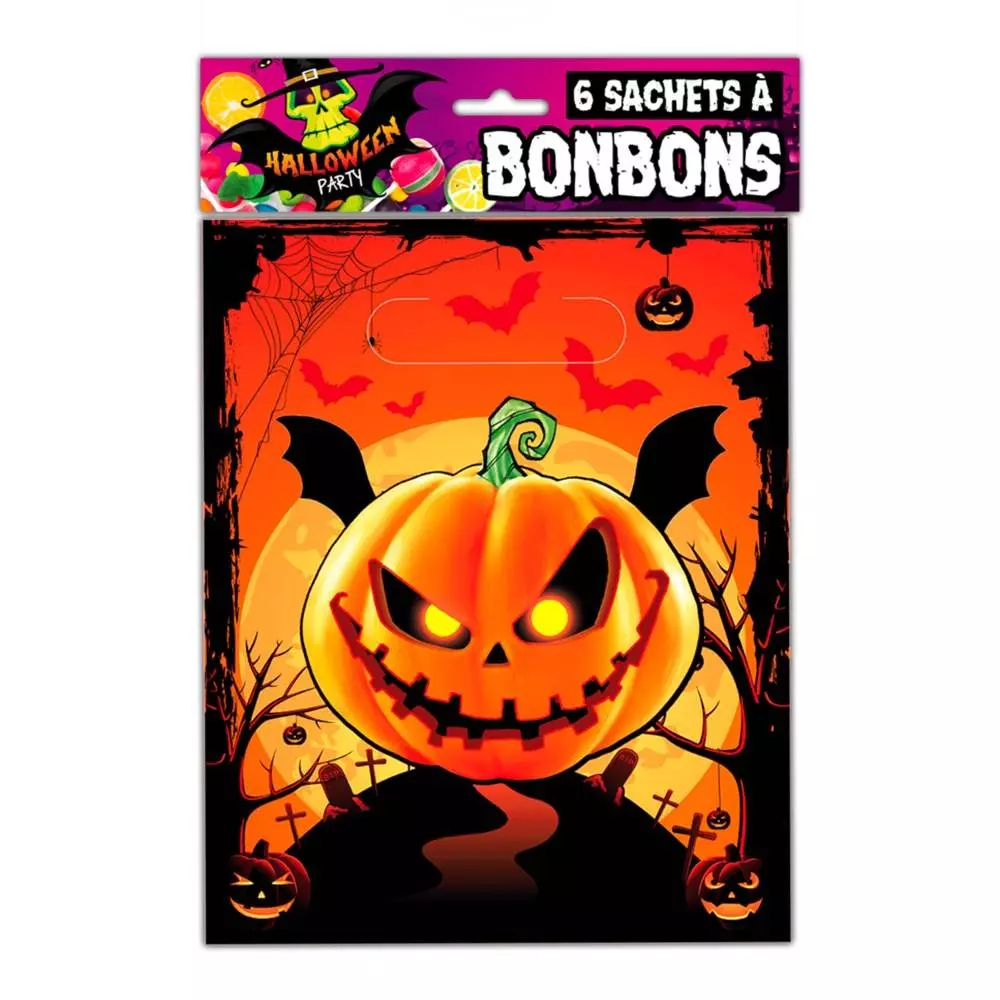 les trésors de lily 6 sachets à bonbons 'Halloween' citrouille 28x16 cm [Q3153]