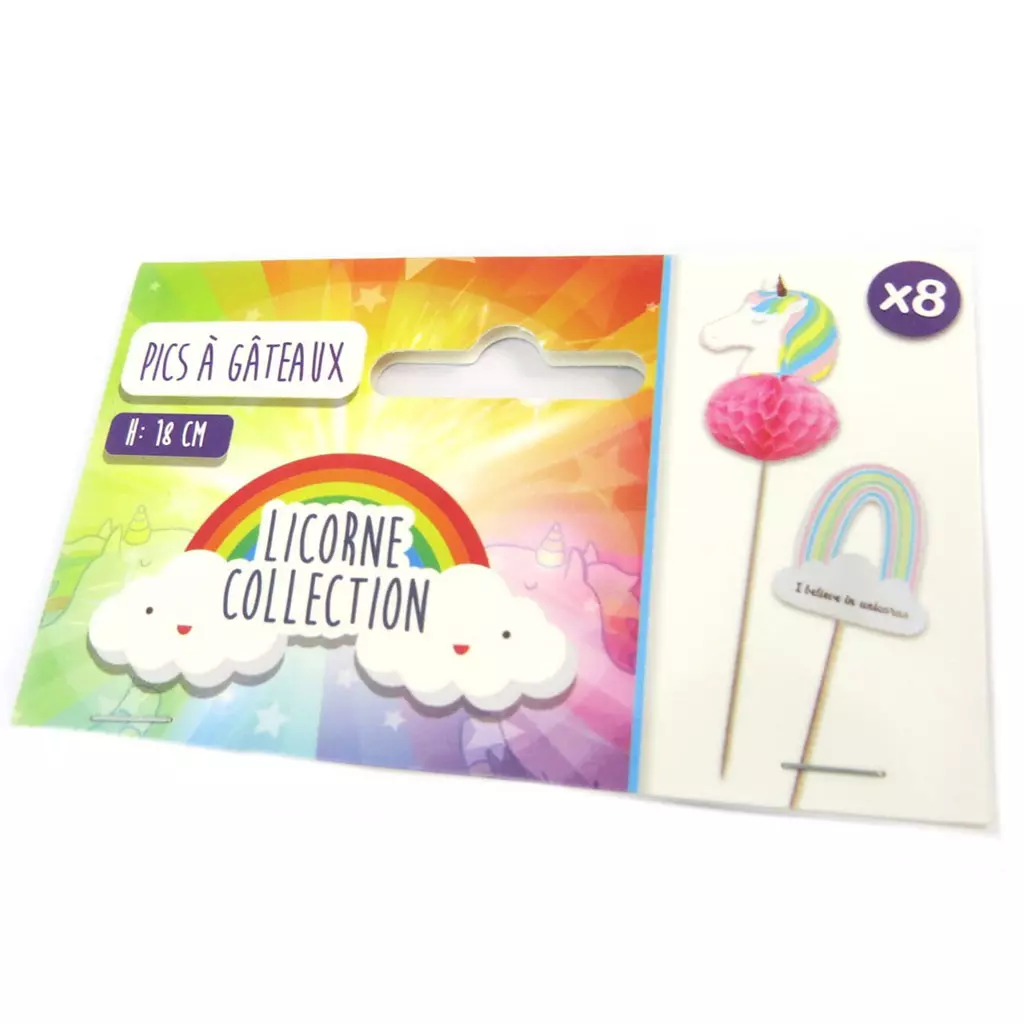 Les Trésors De Lily 8 Piques Décoratifs 'Licorne My Unicorn' Blanc Multicolore 19 Cm [P5428]