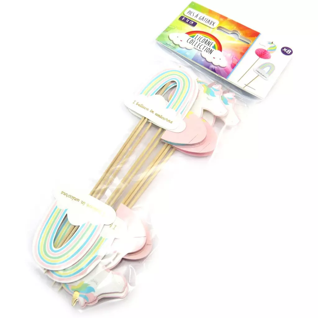 Les Trésors De Lily 8 Piques Décoratifs 'Licorne My Unicorn' Blanc Multicolore 19 Cm [P5428]