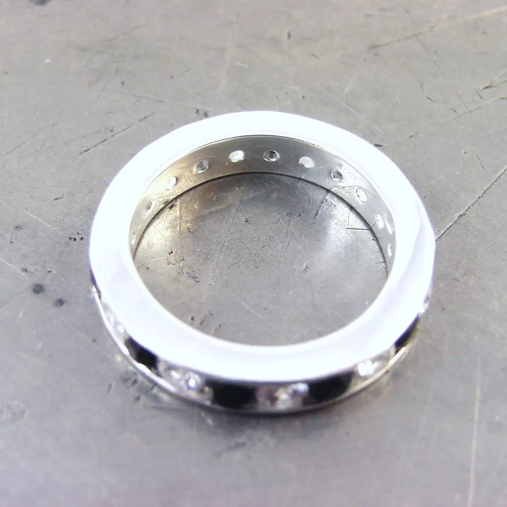 Les Trésors De Lily Alliance Argent 'Pour La Vie' Noir Blanc 3 Mm [G1811]