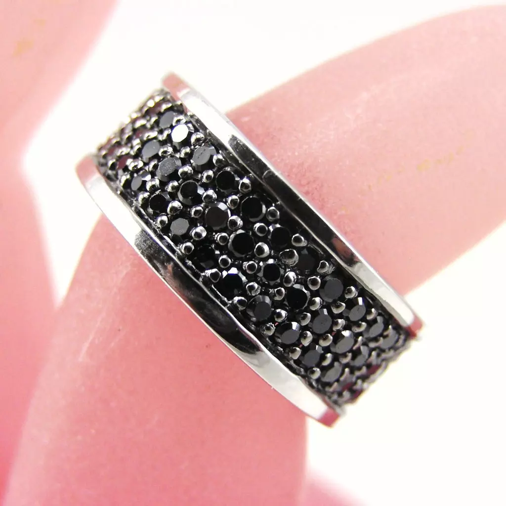 Les Trésors De Lily Alliance Argent 'Romy' Noir [F4993]