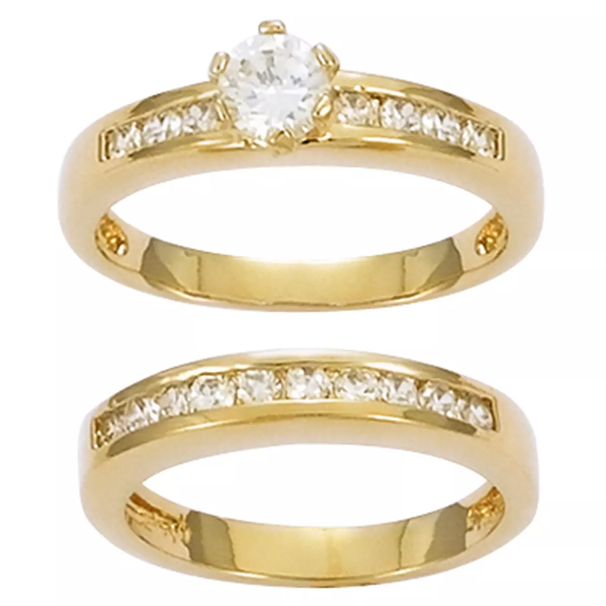 Les Trésors De Lily Alliance Plaqué Or Double 'Pour La Vie' Blanc Doré 5 Mm Solitaire [F6860]