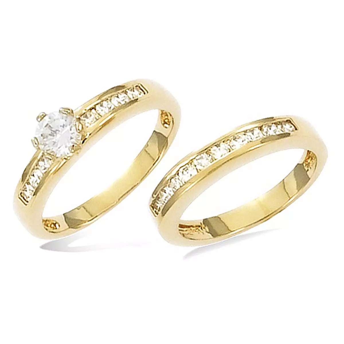 Les Trésors De Lily Alliance Plaqué Or Double 'Pour La Vie' Blanc Doré 5 Mm Solitaire [F6860]