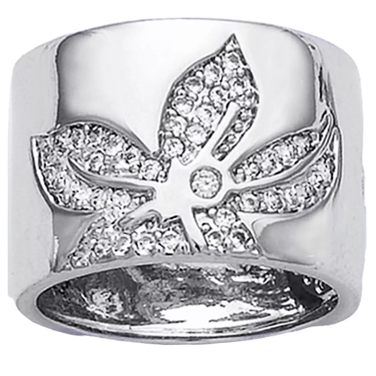 les trésors de lily Anneau Argent 'Flora' blanc argenté (rhodié) 15 mm [K1365]