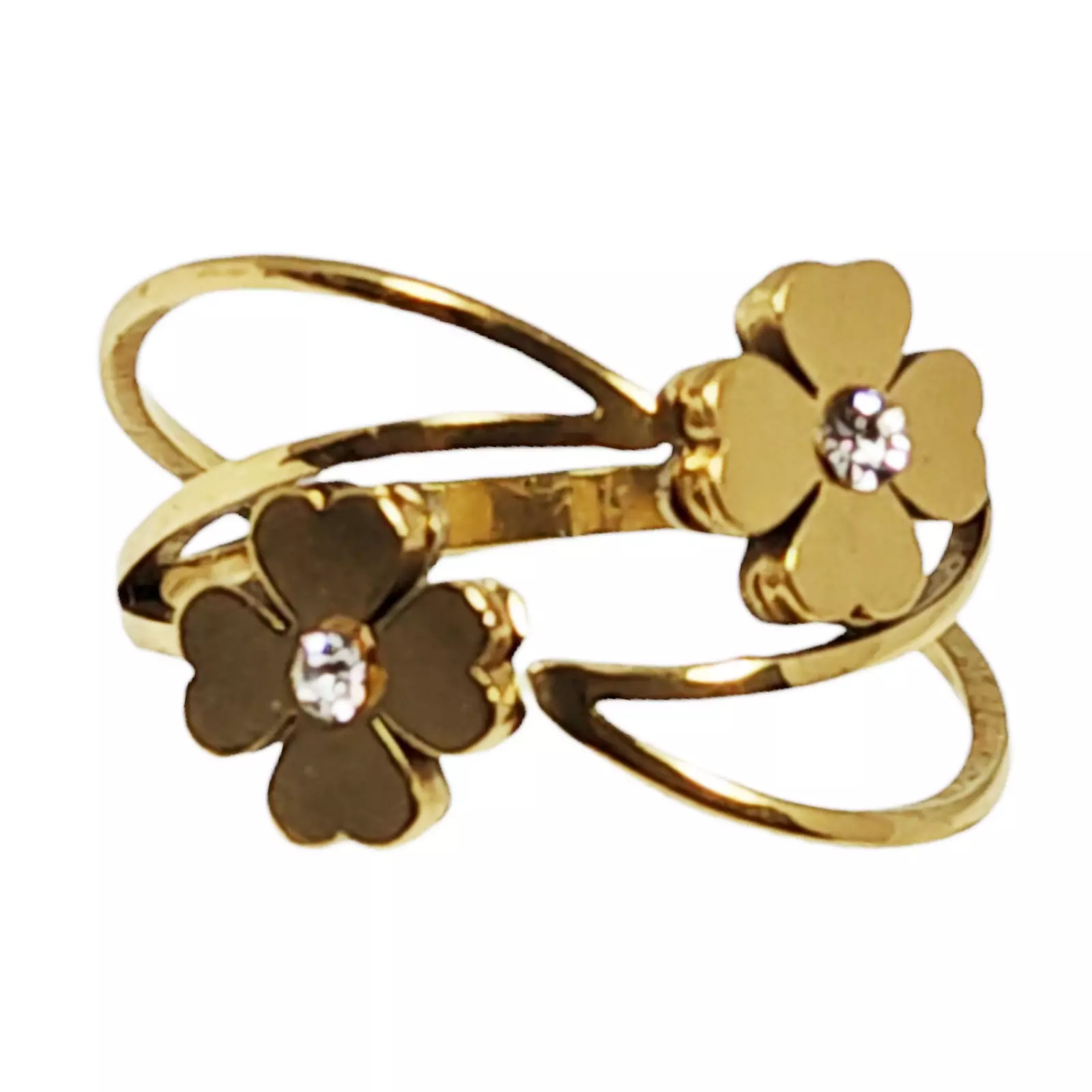 les trésors de lily Bague acier 'Cléopatra' blanc doré 13 mm (fleur) [S1298]