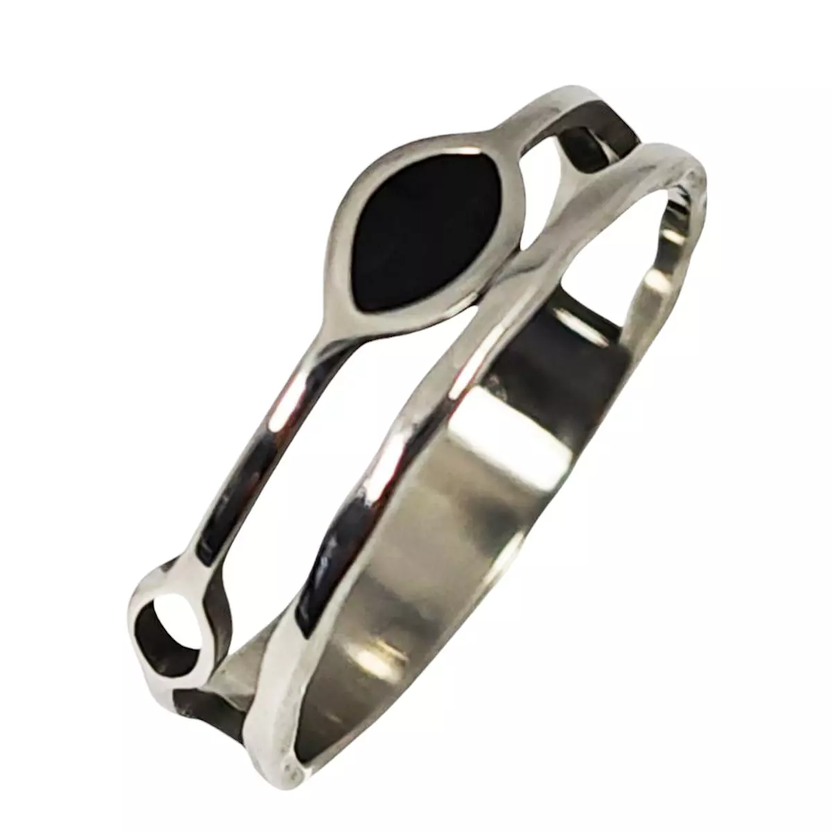 les trésors de lily Bague acier 'Cleopatra' noir argenté 6 mm [S1283]