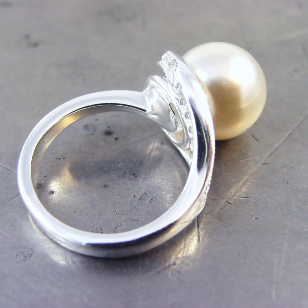 Les Trésors De Lily Bague Argent 'Pearl Beauty' Blanc Argenté 15 Mm [G1814]