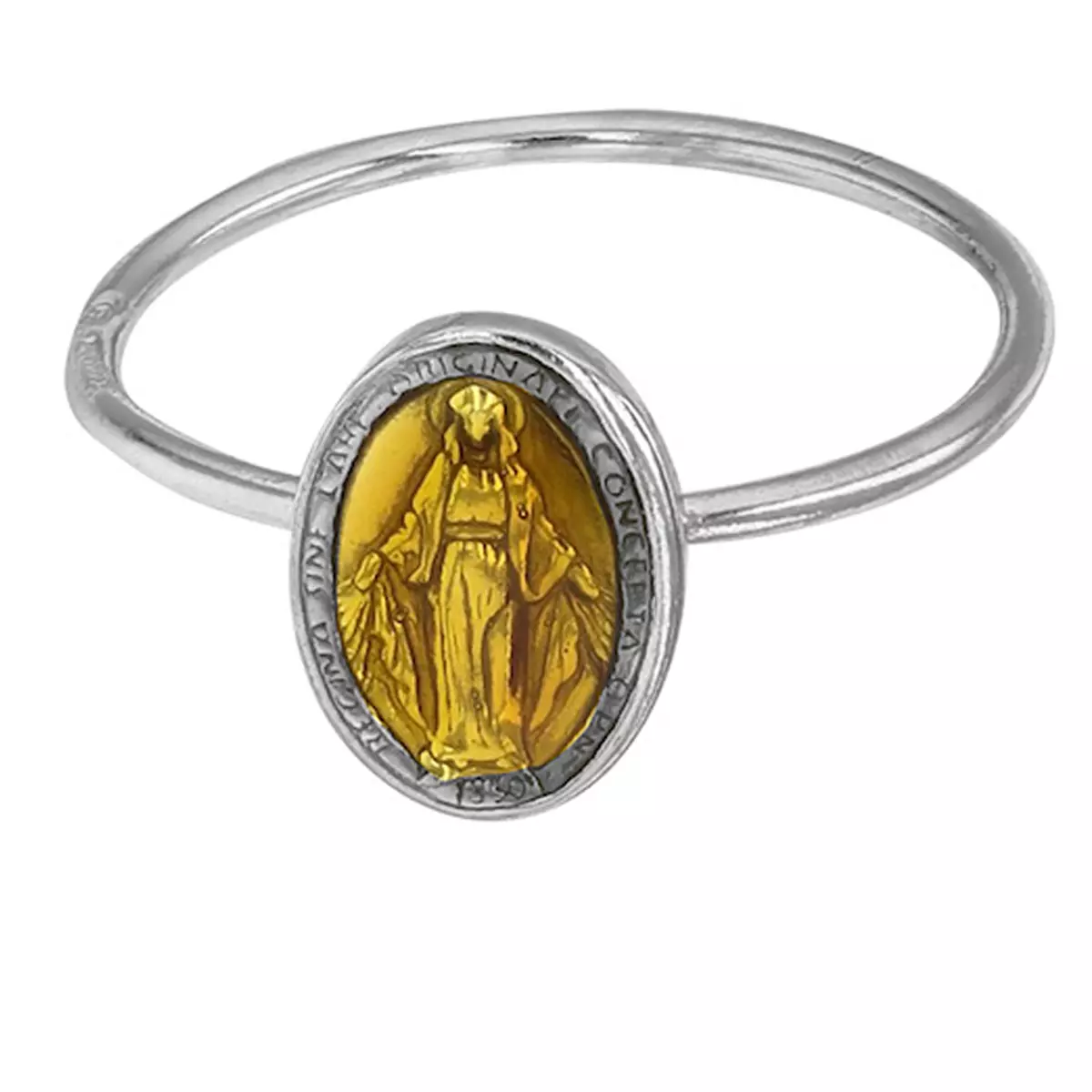 les trésors de lily <Bague artisanale Argent 'Vierge Marie' jaune argenté (rhodié) 10x8 mm [R5502]