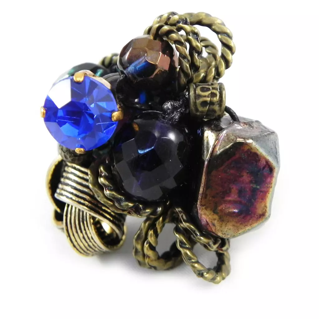 les trésors de lily Bague Créateur 'Vénus' Bleu / Doré [A9353]