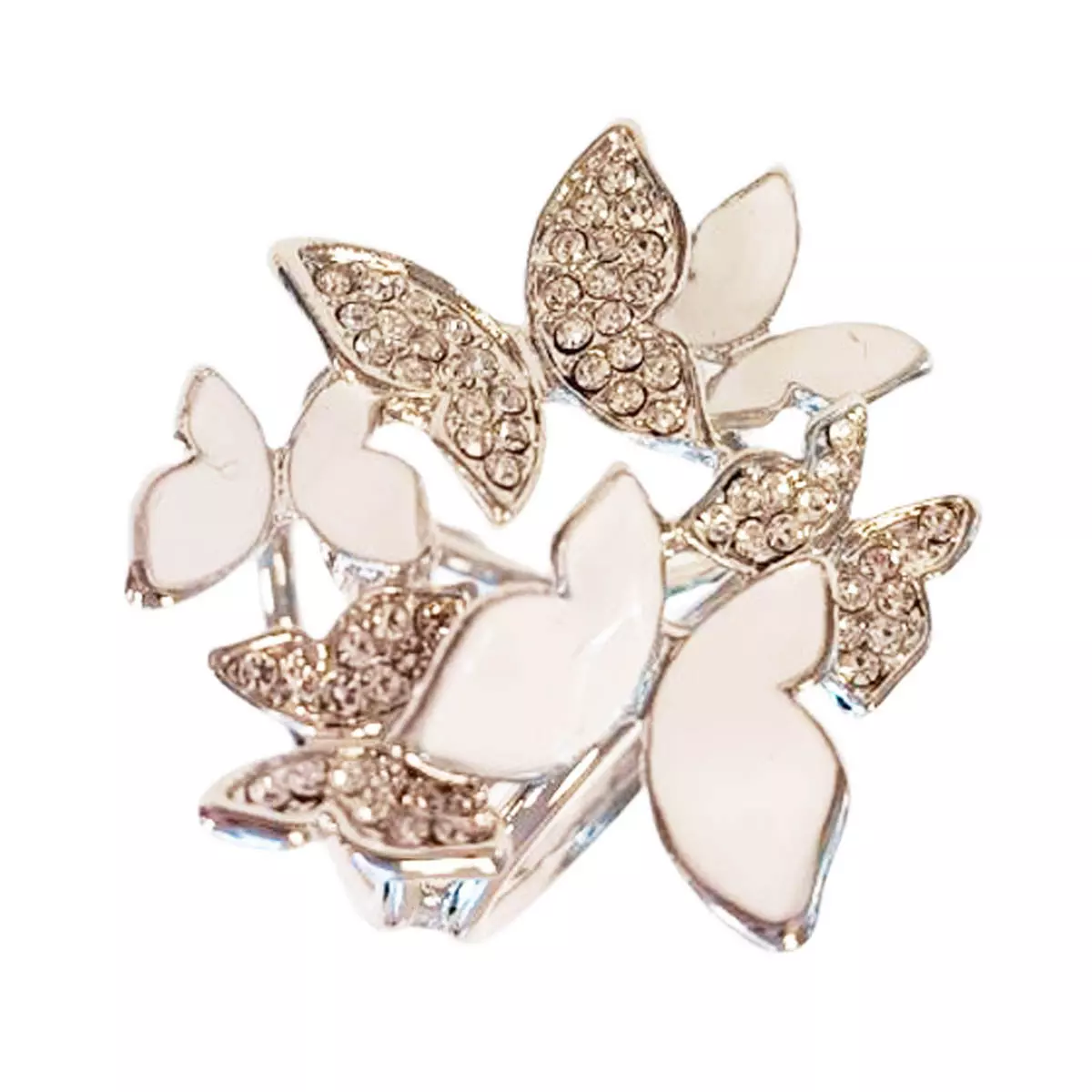 les trésors de lily Bague de Foulard 'Sissi' blanc argenté 35 mm (papillons) [R9085]